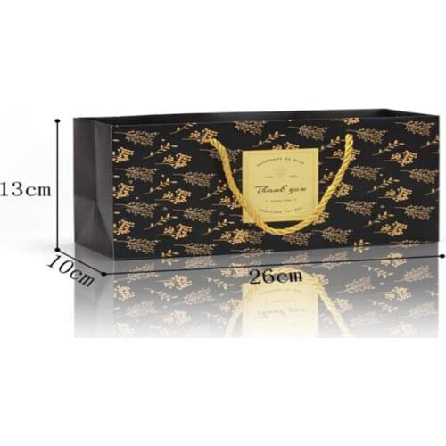 100pcs 26x13cm New Leaf Feather Bronzing Pattern Paper Bags With Handle For Gifts Party Wedding Favors Package