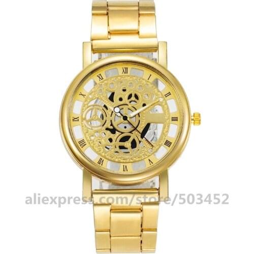 100pcs/Lot 808#-8 Fashion Hollow Out Watch Men Women Casual No Logo Roman Numerals Leisure Quartz Steel Belt Wristwatch Colck