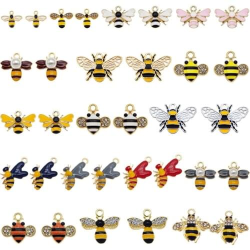 15pcs 15pairs Fashion Animals charms jewelry making Enamel Bee Drop Earrings Pendant Handmade Accessories Brooch Pins Keychain