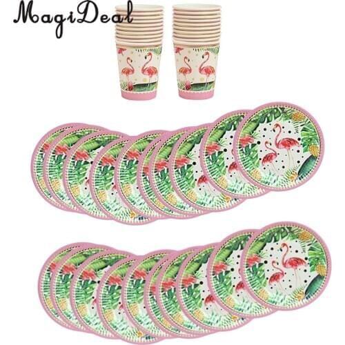 20 Set Tropical Hawaiian Flamingo Disposable Paper Plates Cups Hawaiian Luau Baby Shower Cocktail Party Tableware