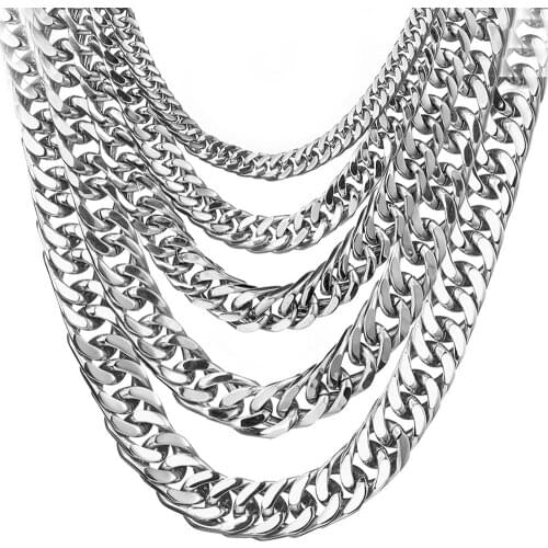 6/8/10/12/15/17/19mm 7-40" Stainless Steel Silver Color Cuban Curb Waterproof Chain Mens Jewelry Necklace Or Bracelet Bangle