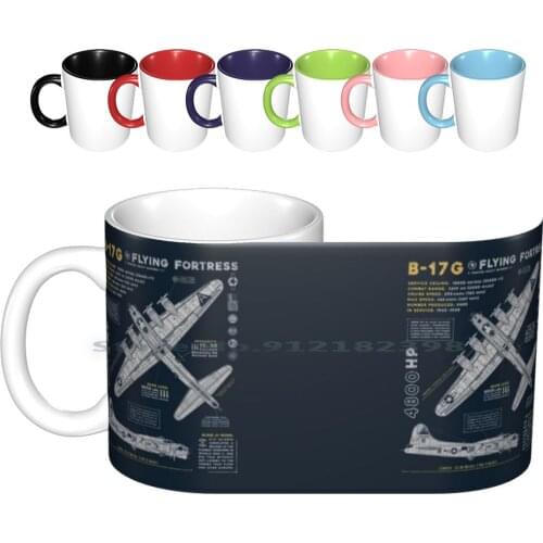 B-17 Flying Fortress Ceramic Mugs Coffee Cups Milk Tea Mug B 17 B17 B 17g B17g Bomber Bombers Blueprint Usaaf Usaac Usaf United