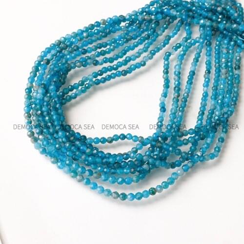Natural high quality A Blue Apatite faceted round beads without treatment charm Jewelry making bead DIY women Bracelet necklace