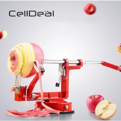 CellDeal 3 In 1 Stainless Steel Red Hand-Cranked Fruit Peeler with Clipping Apple Potato Peeler Slicer Machine Kitchen Tools