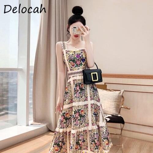 Delocah New 2021 Summer Women Fashion Runway Holiday Long Dress Sexy Spaghetti Strap Gorgeous Crystal Beading Vintage Dresses