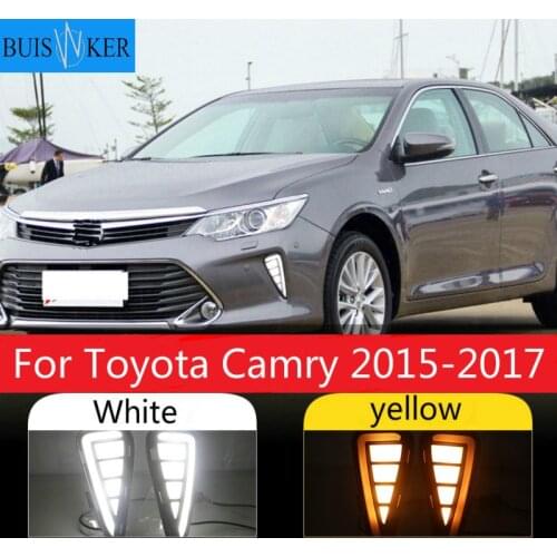 1 Set LED DRL Daytime Running Lights Daylight Fog Lamp Cover With Yellow Turning Signal For Toyota Camry 2015 2016 2017