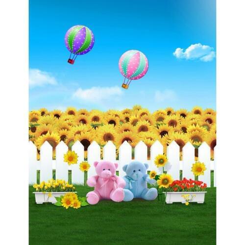 LIFE MAGIC BOX Backdrop Sun Flower Hot Air Balloon Baby Shower Fabric Background For Photo Studio S-2429