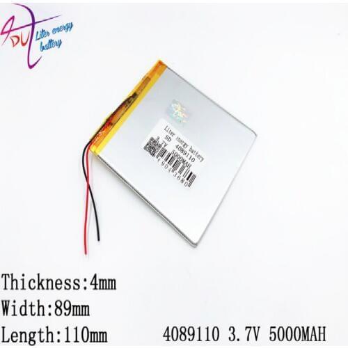 4089110 3.7V 5000MAH Lithium Polymer Li-Po li ion Rechargeable Battery cells For Mp3 MP4 MP5 GPS mobile bluetooth