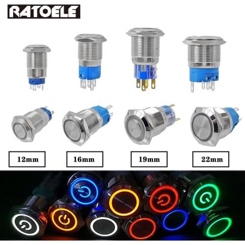 12/16/19/22mm Metal Push Button Switch Power Button Waterproof Flat Bircular Button LED Light кнопка старт стоп