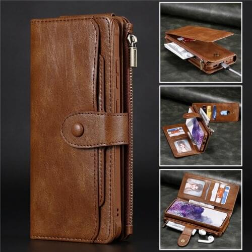 Multifunction Retro Zipper Solid Color Phone Wallet Case For iPhone 7 8 Plus 11 Pro Max 12 Pro Max X XS Max XR SE 2020 Cover