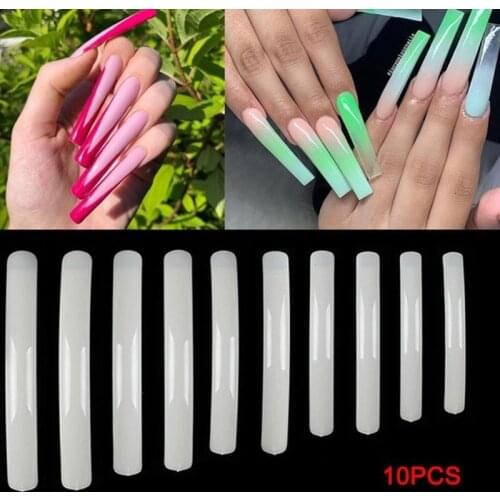 10/12pcs XXL Coffin Nail Tips No C Curve Straight Square Half Cover Long False Nails Acrylic Tool