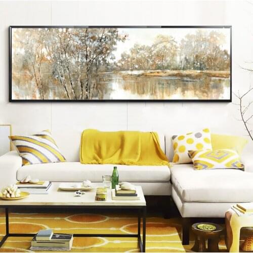 Prints Wall Art Canvas Painting Trees and Lakes Pictures and Abstract Landscape Oil Painting Posters for Living Room No Frame