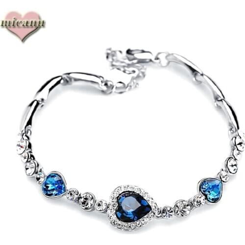New Women Hand-Made Love-Peach Labradorite Shaped Zircon Crystal Drill Luxury Chain Fashion Bracelet Ocean Heart Jewellery 2019