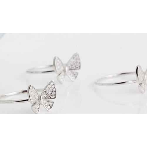 Couple Original 925 Sterling Silver Finger Rings for Women Butterfly Platinum Plated Jewelry Diamond Rings Trend Vintage Zircon