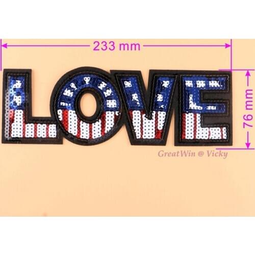 DIY Sequins Iron On Patches Sew On Embroidered Applique Clothes Motifs Star Alphabet LOVE Music COCO POW