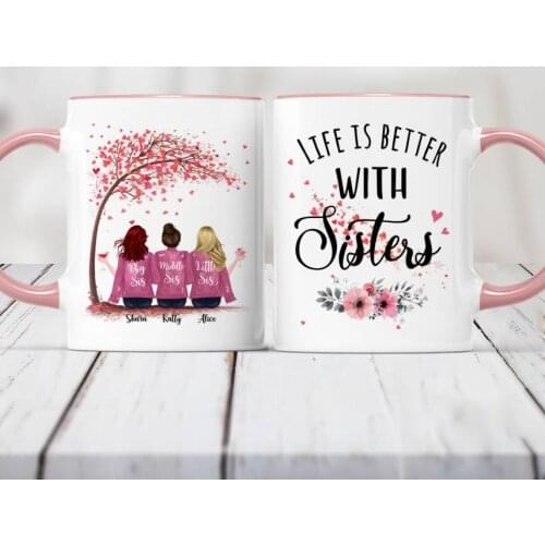 Personalized Mug Colorful Life is better with Sisters Love Tree Up to 6 Coffee Cup RR2084