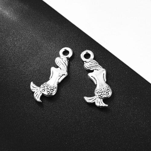 15pcs/Lot Mermaid Charm Tibetan Silver Color Pendant For DIY Necklace Aesthetics Accessories Handmade Jewellery Making Supplies