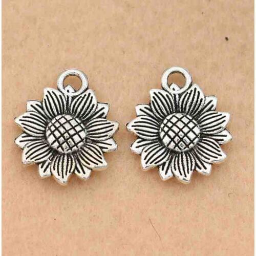 KJjewel Sunflower Charm Pendant Tibetan Silver Plated Jewelry DIY Making Necklace Accessories Handmade 18x16mm 10pcs/lot