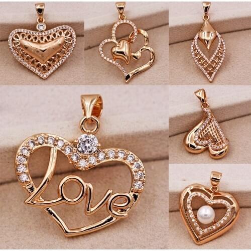 Trendy Rose Gold Plated Heart Pendant White Cubic Zirconia Copper For Women Girls Fashion Jewelry Accessories Party Gift