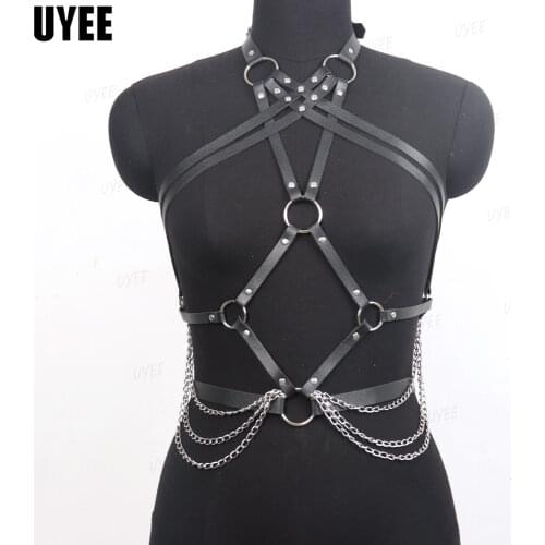 UYEE Sexy PU Leather Chest Belt Women Lingerie Bra Strap Adjustable Harness Bondage Body Chain Cosplay Gothic Waist Garter Belts