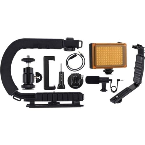 Puluz U/C Shape Portable Handheld Dv Bracket Stabilizer +Video Microphone Kit With Cold Shoe Tripod Head For All Slr Cameras And