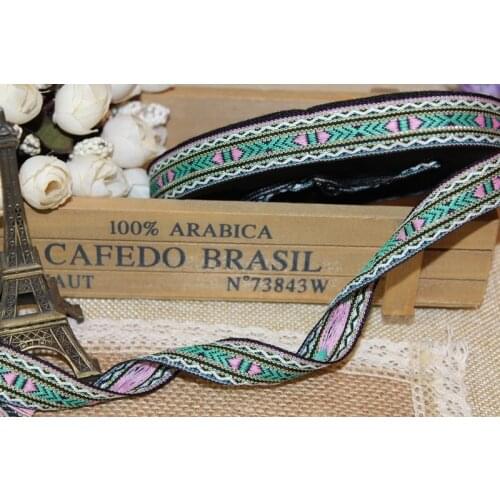 Wide 1.9cm 10yards/lot Polyester Woven Jacquard Ribbon Geometric pattern for hat curtain and clothing accessory ls-1108