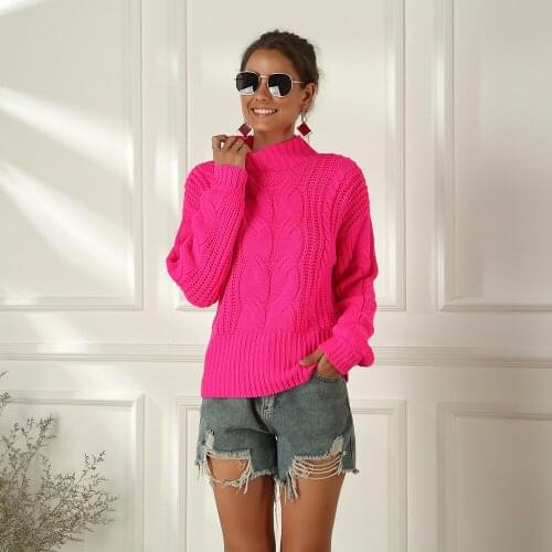 MEIYANGYOUNG Womens Oversize Sweater 2020 Long Sleeve Jacquard Mock Neck Pullover For Women Fluorescent Color Woman Jumper