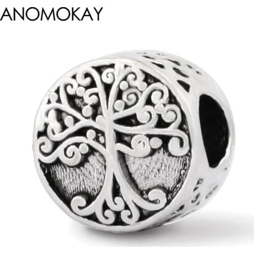 Anomokay Vintage Silver Color Tree of Life Charms fit Bracelet & Bangle DIY Plant Tree Beads for Jewelry Making 2 Pcs/Lot