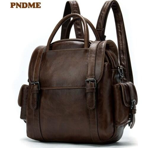 Vintage casual genuine leather unisex small backpack fashion outdoor travel luxury designer natural first layer cowhide bagpack