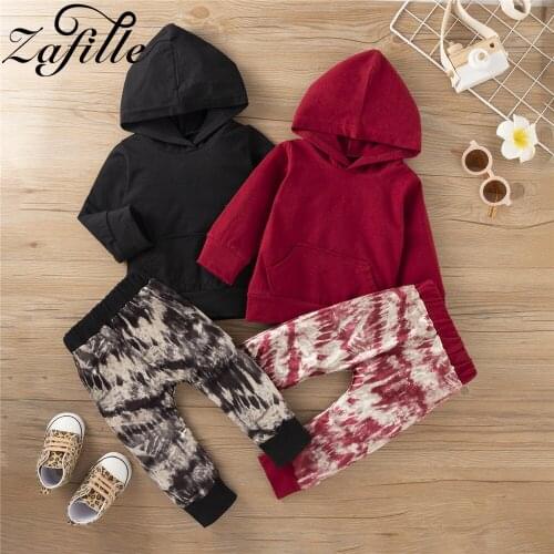 ZAFILLE Winter Baby Boy Clothes Set Cartoon Solid Hooded Sweatshirt+ Tie-dye Pants Toddler Girl clothes Kids Clothes Boys Outfit