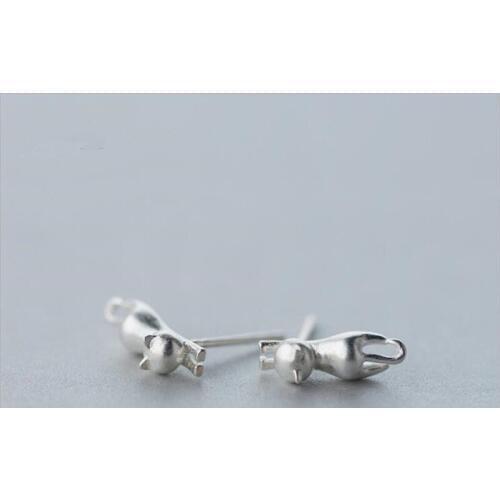 925 Sterling Silver Cute Cat Animal Small Stud Earrings for Women Girl Fashion Sterling Silver Jewelry brincos ES466