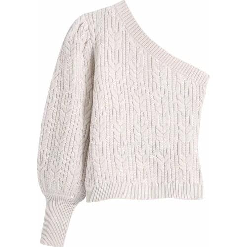 ZA New Sexy Knitted Sweater Off Shoulder Pullovers Sweater Women Oblique Should Long Sleeve Female Slim Thickening Chic Clothing