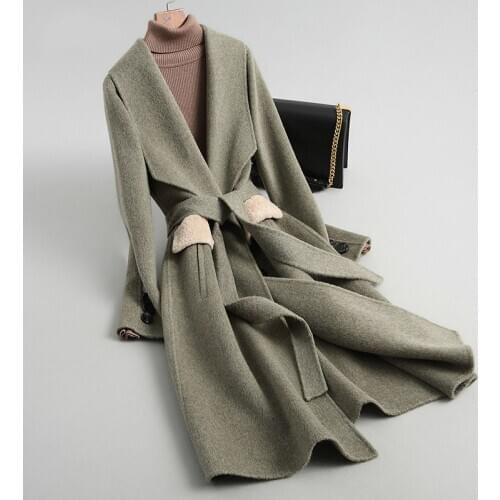 Women 2020 Wool Coat Alpaca Cashmere Autumn Winter Female Jacket Long Double-sided Woolen Coats With Belt 38087 WYQ2101 en s