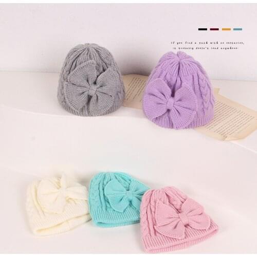 Winter Warm Cute Big Bows Knitted Baby Girls Hat Cap Lovely Cute Kids Infant Hat Solid Color Baby Beanie Bonnet Child Caps
