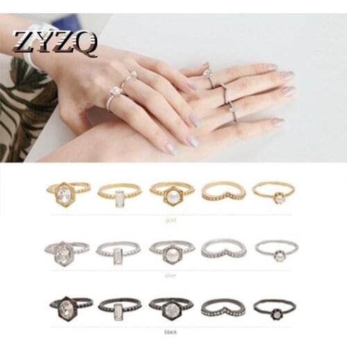 ZYZQ Trendy Simple Finger Accessories Jewelry Ring Set Two Color Available Daily Rings With Simulated Pearl Wholesale Lots&Bulk