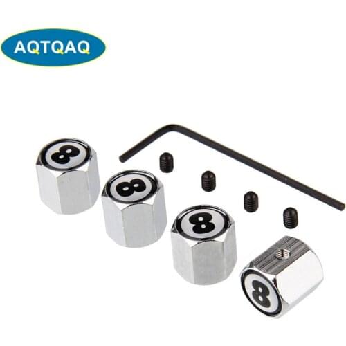 4Pcs/Set Classic Black 8 Anti-theft Chrome Car Wheel Tire Valve Stem Cap For Car/Motorcycle,Air Leakproof And Protection Your Va