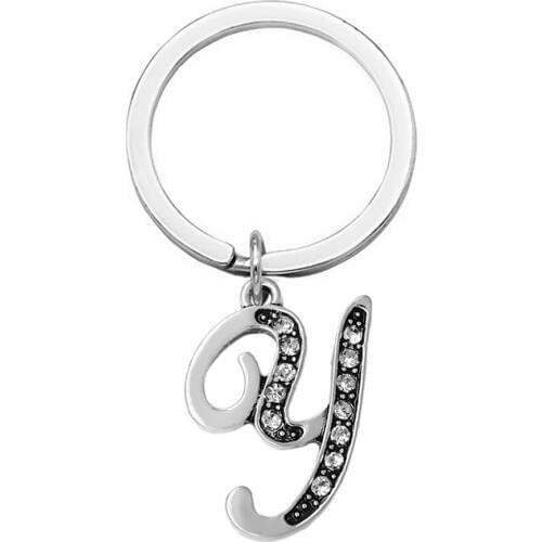 5 pieces/lot plating alloy alphabet key chain rhinestone crystal initial capital letters Y Z charm key ring