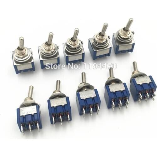 50pcs MTS-202 MTS-203 6-Pins ON-ON 6A 125VAC ON-OFF-ON DPDT Mini Latching Toggle Switch with Waterproof Cap 6mm Mounting Hole