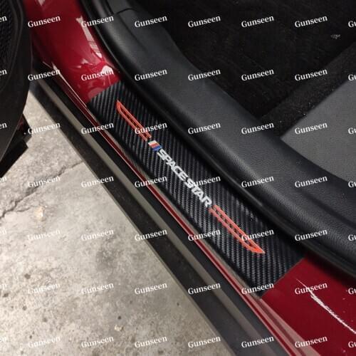 For Mitsubishi Space Star Accessories Car Door Sill Carbon Fiber Trim Protector Scuff Plate Guard Pedal PU Leather Sticker 2020