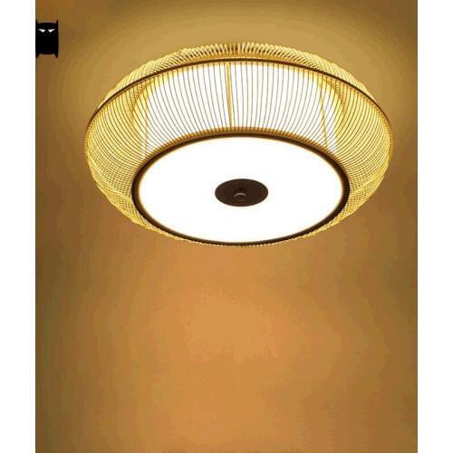 Bamboo Wicker Ceiling Light Fixture Japanese Asia Style Tatami Lamp Luminaria Indoor Home Lighting Bedroom Dining Living Room