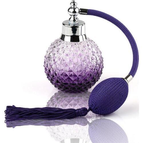 Free Shipping 1PCS Crystal Art Vintage Style Refillable Perfume Atomizer Long Spray Bottle (Blue)(100ml)