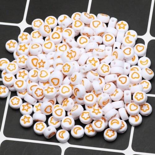 Trend Pattern Orange Flower Star Heart Moon Round White Acrylic Beads Supplies For Jewelry Making DIY Necklace Earrings Bracelet