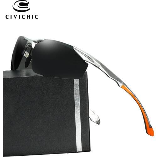 CIVICHIC New Trend Al-Mg Polarized Sunglasses Men Semi Rimless Driving Eyewear Outdoor Mirror Glasses Casual Oculos De Sol E176