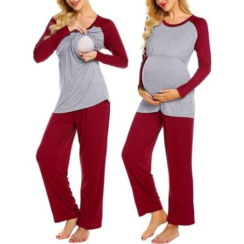 Womens Maternity Nursing Pajamas Set Soft Pregnancy Breastfeeding Pj Set Plus Size S-XXL Pyjama Femme