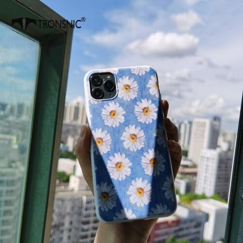 Glossy Daisy Flowers Phone Case for iPhone 11 Pro XR XS MAX Soft Luxury Blue Green Case for iPhone 6 6s 7 8 Plus Shiny Cover Hot