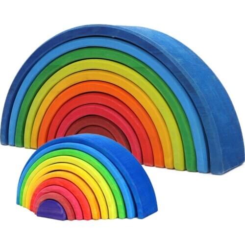 12pcs Big Size 35.5cm Baby Toys Wooden Rainbow Stacker Nesting Puzzle Blocks Montessori Educational Toys for Kids Baby Toys