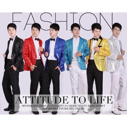 Korean version new performance mens clothes sequins top suit emcee host singer top costume