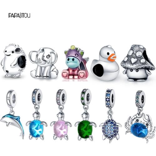 HOT Real 925 Silver Double Ring Enamel Pegasus Beads Charms Fit Original Pandora Bracelets Bangle For Making Women Jewelry Gift