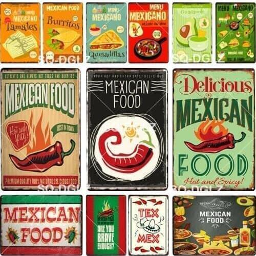 MEXICAN FOOD Tin Sign Metal Sign Vintage Restaurant Decoration Home Decor Wall Sticker Pub Painting Poster Gift