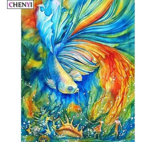 CHENYI 5D Diamond Painting Cross Stitch Animal Carp Kite Needlework Crystal Rhinestone Mosaic Diamond Embroidery Home Decoration